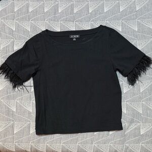 J. Crew Black Top with Feathered Sleeves